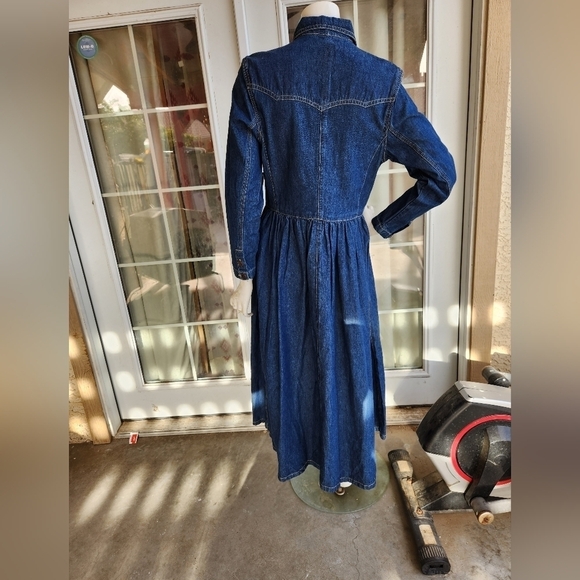 Vintage 80s Western Long Sleeve Denim Maxi Dress - Picture 5 of 7